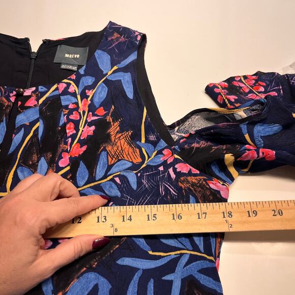 Maeve By Anthropologie Navy Floral Print Cold Shoulder Midi Dress Size 14 - Picture 6 of 9